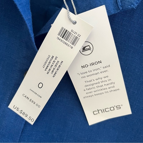 NEW Chico’s linen button down royal blue shirt top. Size 4 = Chicos size 0. NWT - Picture 5 of 9